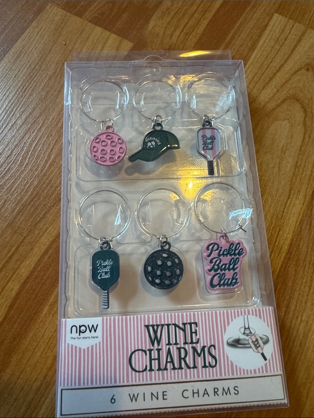 NPW Pickleball Wine Charms 6pc fun girls day outdoor drink wine glass charms